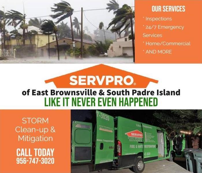 STORM servpro vehicle outside of home at night 24/7 services palm trees 